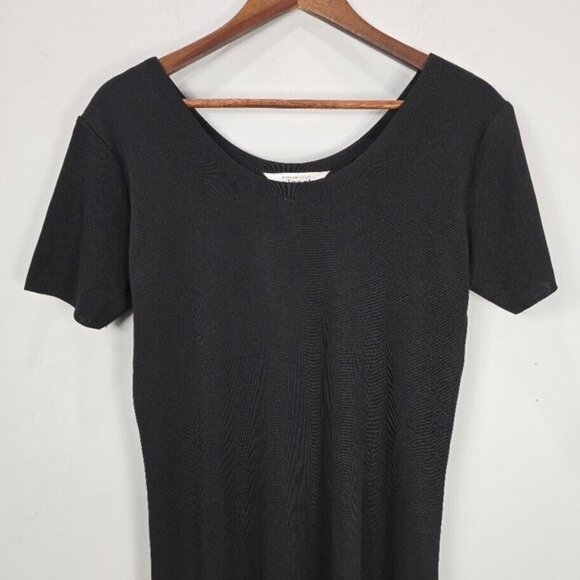 Exclusively Misook Midi Dress M Black Knit W/Side Slit Short Sleeve Minimalist - Picture 2 of 13